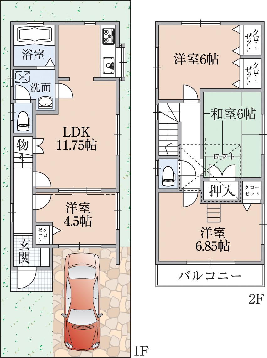 Floor plan. 22,800,000 yen, 4LDK, Land area 68.23 sq m , 2-story 4LDK facing the building area 79.77 sq m in 2001 Built in front of the public road 7m
