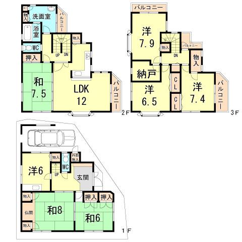 Floor plan. 41,800,000 yen, 7LDK, Land area 88.74 sq m , Building area 169.44 sq m