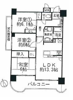 Floor plan. 3LDK, Price 16,980,000 yen, Occupied area 68.35 sq m , Balcony area 12.17 sq m