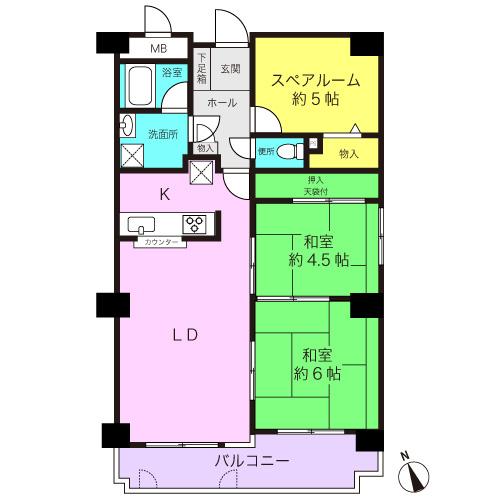 Floor plan. 3LDK, Price 15.8 million yen, Occupied area 72.45 sq m , Balcony area 9.14 sq m