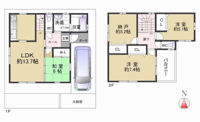 Floor plan. 37,800,000 yen, 3LDK + S (storeroom), Land area 80 sq m , Building area 88.34 sq m south-facing, It is a two-story 4LDK