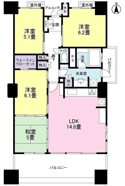 Floor plan. 4LDK, Price 36,900,000 yen, Occupied area 82.36 sq m , Balcony area 13.39 sq m