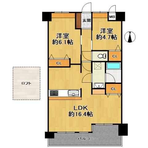 Floor plan. 2LDK, Price 15.3 million yen, Occupied area 59.19 sq m , Balcony area 5.33 sq m top floor facing south 2LDK + with loft