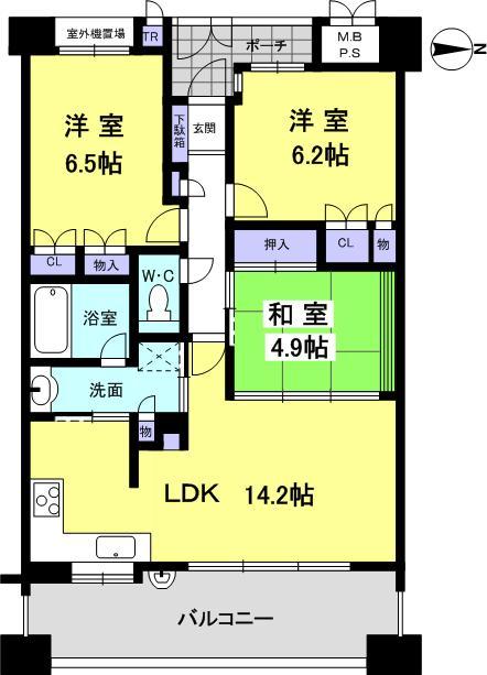 Floor plan. 3LDK, Price 25,900,000 yen, Footprint 70.9 sq m , Balcony area 14.3 sq m All rooms 6 quires more