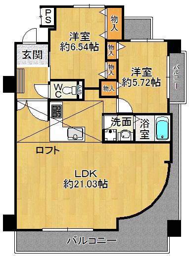 Floor plan. 2LDK, Price 15.8 million yen, Occupied area 73.24 sq m , Balcony area 13.96 sq m