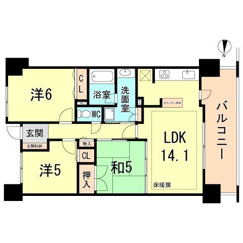 Floor plan. 3LDK, Price 24,700,000 yen, Occupied area 68.67 sq m , Balcony area 12.74 sq m