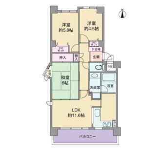 Floor plan. 3LDK, Price 28.8 million yen, Occupied area 63.26 sq m , Balcony area 8.94 sq m floor plan