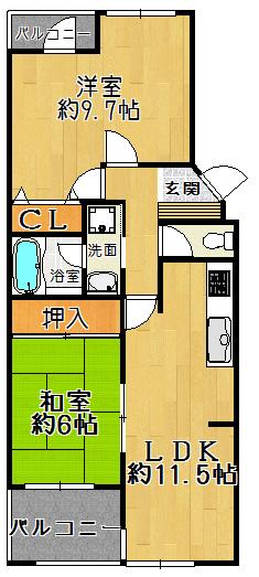 Floor plan. 2LDK, Price 13.8 million yen, Occupied area 62.03 sq m , Balcony area 7.08 sq m