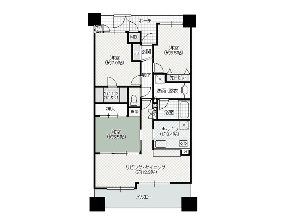 Floor plan. 3LDK, Price 20,900,000 yen, Occupied area 75.02 sq m , Balcony area 12.21 sq m