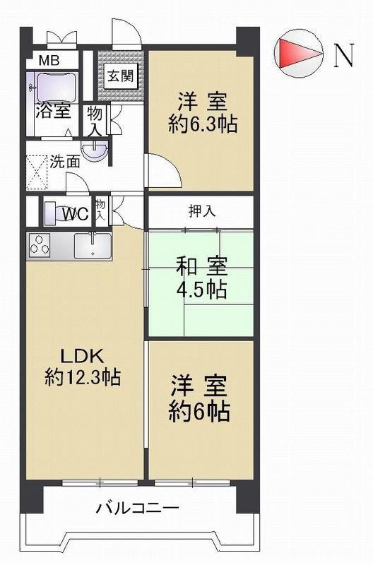 Floor plan. Big east-facing balcony Pledge LDK12.3 is 3LDK of charm Commute station near a 1-minute walk ・ Commute ・ It is very convenient to the shopping