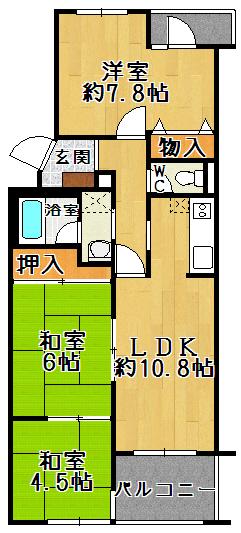Floor plan. 3LDK, Price 14 million yen, Occupied area 65.58 sq m , Balcony area 6.95 sq m