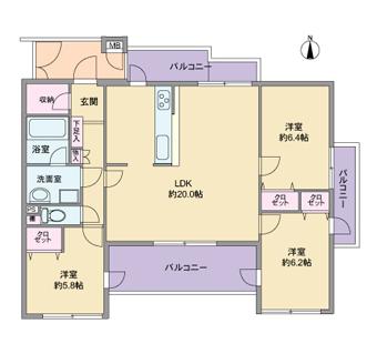 Floor plan. 3LDK, Price 15.8 million yen, Occupied area 80.01 sq m , Balcony area 18.18 sq m