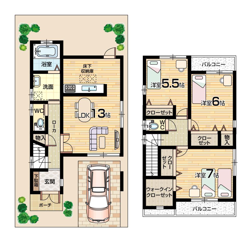 Floor plan. 24,800,000 yen, 3LDK, Land area 76.89 sq m , Building area 94.07 sq m   [A No. land] 