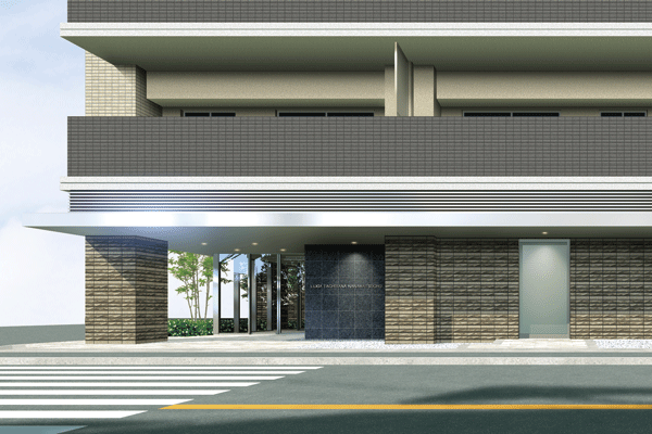 Features of the building.  [Entrance approach] While penetration in the cityscape, Is a high-quality entrance approach remembering the depth and independence (Rendering)