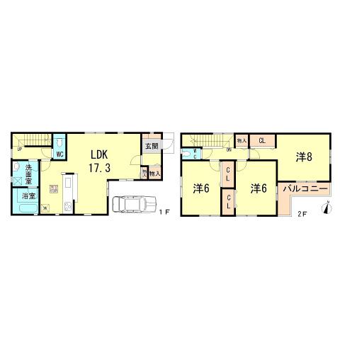 Floor plan. 22.5 million yen, 3LDK, Land area 80.1 sq m , Building area 90.72 sq m