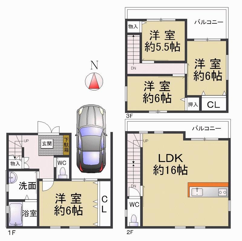 Floor plan. Built is a shallow single-family housing Spacious balcony is also attractive two-sided face-to-face kitchen