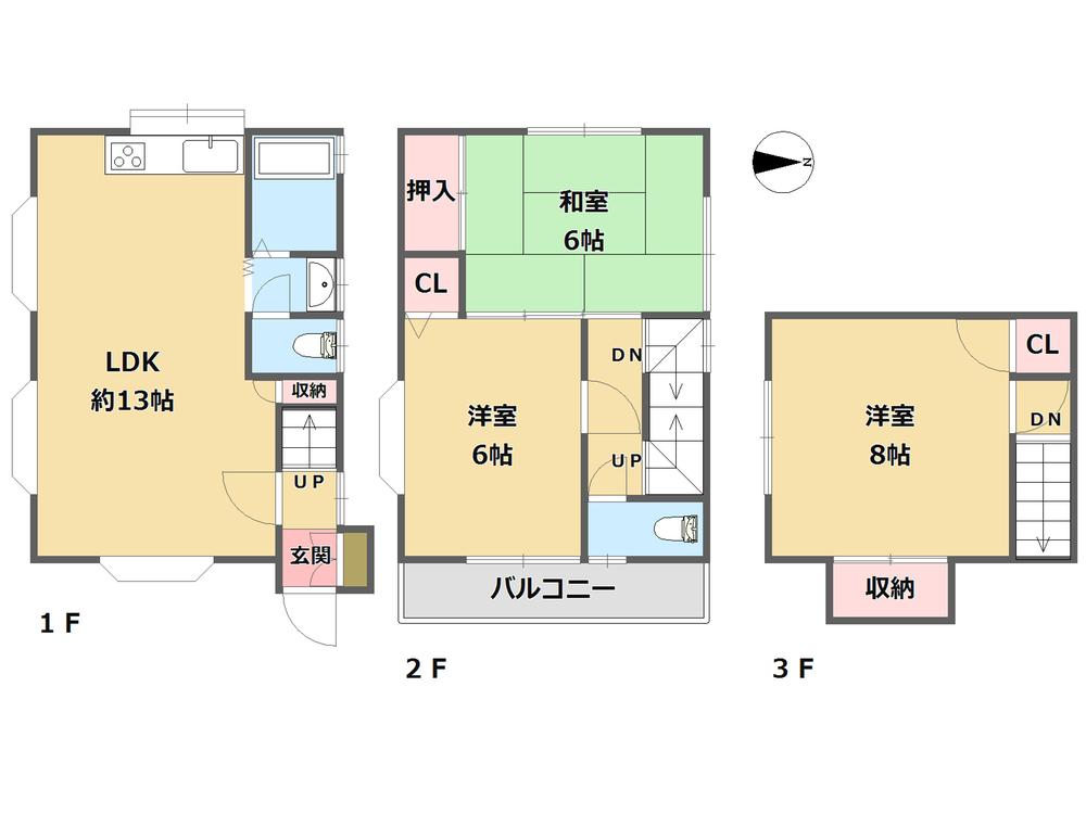 Floor plan. 9.5 million yen, 3LDK, Land area 56.01 sq m , Has become your able floor plan in the building area 75.5 sq m 2-story plus one room!