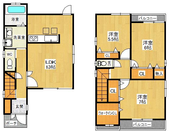 Floor plan. 24,800,000 yen, 3LDK, Land area 76.89 sq m , Cleaning a breeze listing building area 94.07 sq m All rooms are Western-style. There is a toilet is useful to each floor. The master bedroom has a spacious walk-in closet with a window storage preeminent