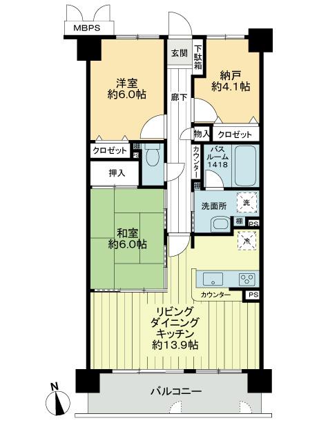 Floor plan. 2LDK + S (storeroom), Price 12.8 million yen, Footprint 68.7 sq m , Balcony area 9.6 sq m