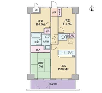 Floor plan. 3LDK, Price 16.8 million yen, Footprint 57.6 sq m , Balcony area 9 sq m floor plan