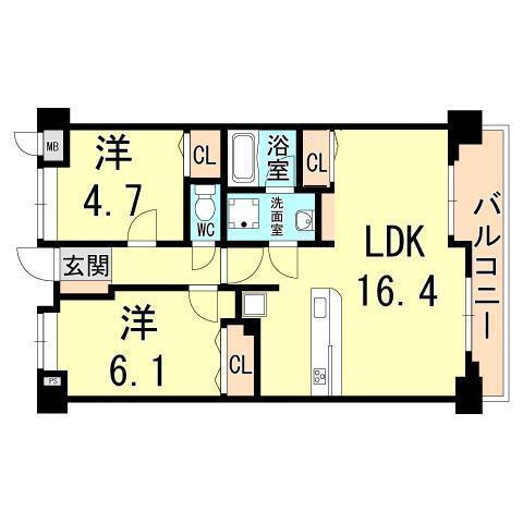 Floor plan. 2LDK, Price 15.3 million yen, Occupied area 59.19 sq m , Balcony area 5.33 sq m