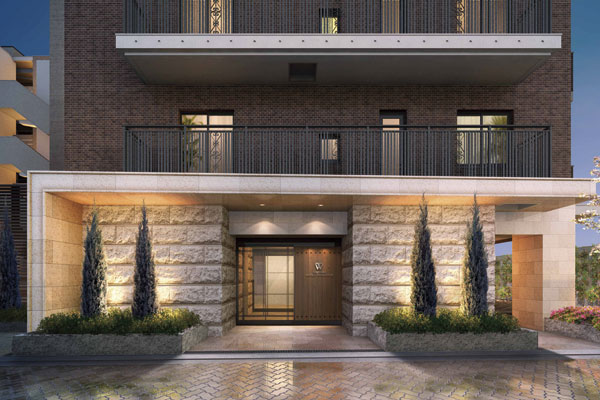 Buildings and facilities. In appearance with a profound feeling, yet modern, Entrance approach to collect the stares of passersby. It celebrates generous a live person and a guest in the warmth of the natural stone unique (Entrance approach Rendering)
