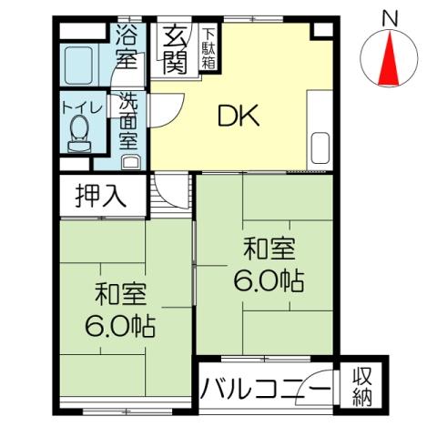 Floor plan. 2DK, Price 5.8 million yen, Occupied area 43.81 sq m , Balcony area 3.3 sq m