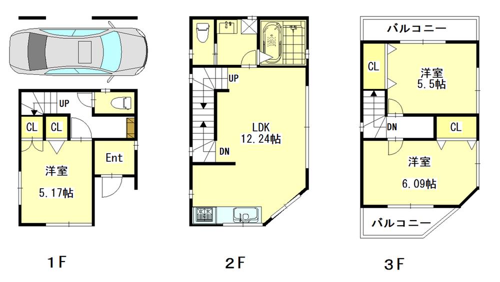 Floor plan. 22,800,000 yen, 3LDK, Land area 44.42 sq m , Building area 73.88 sq m