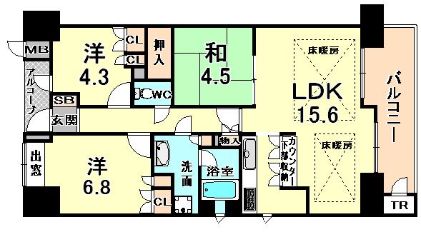 Floor plan. 3LDK, Price 21,800,000 yen, Occupied area 70.78 sq m , Balcony area 9.34 sq m