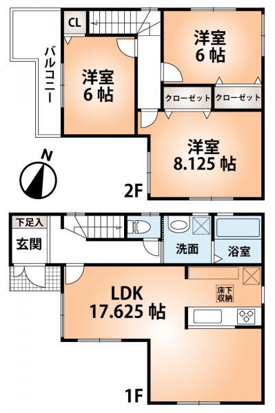 Floor plan. 30,800,000 yen, 3LDK, Land area 84.45 sq m , Building area 98.81 sq m 6 Building Floor Plan