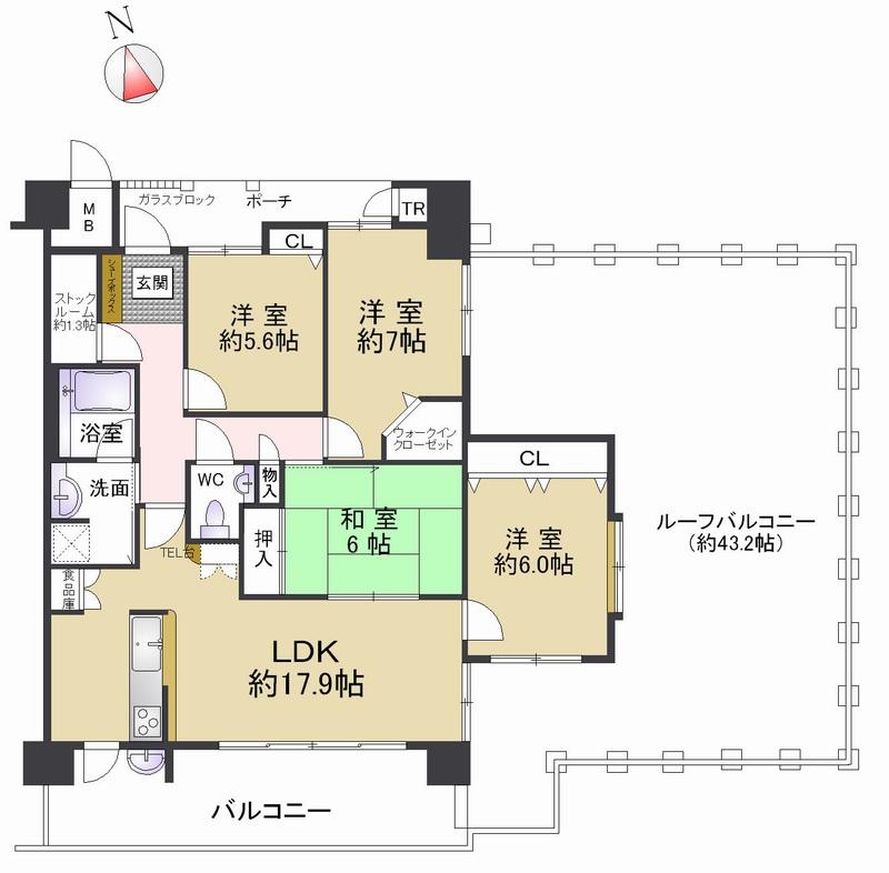 Floor plan. 4LDK, Price 31,800,000 yen, Occupied area 96.57 sq m , You can enjoy the roof balcony gardening balcony area 16.83 sq m about 43.2 Pledge