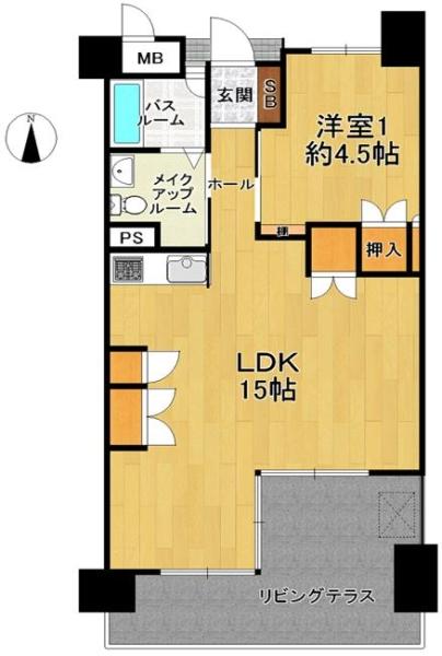 Floor plan. 1LDK, Price 6.2 million yen, Occupied area 43.67 sq m , Balcony area 11.34 sq m