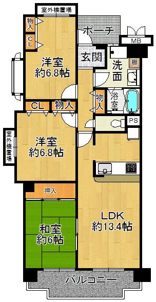 Floor plan. 3LDK, Price 17.3 million yen, Occupied area 73.16 sq m , Balcony area 7.66 sq m