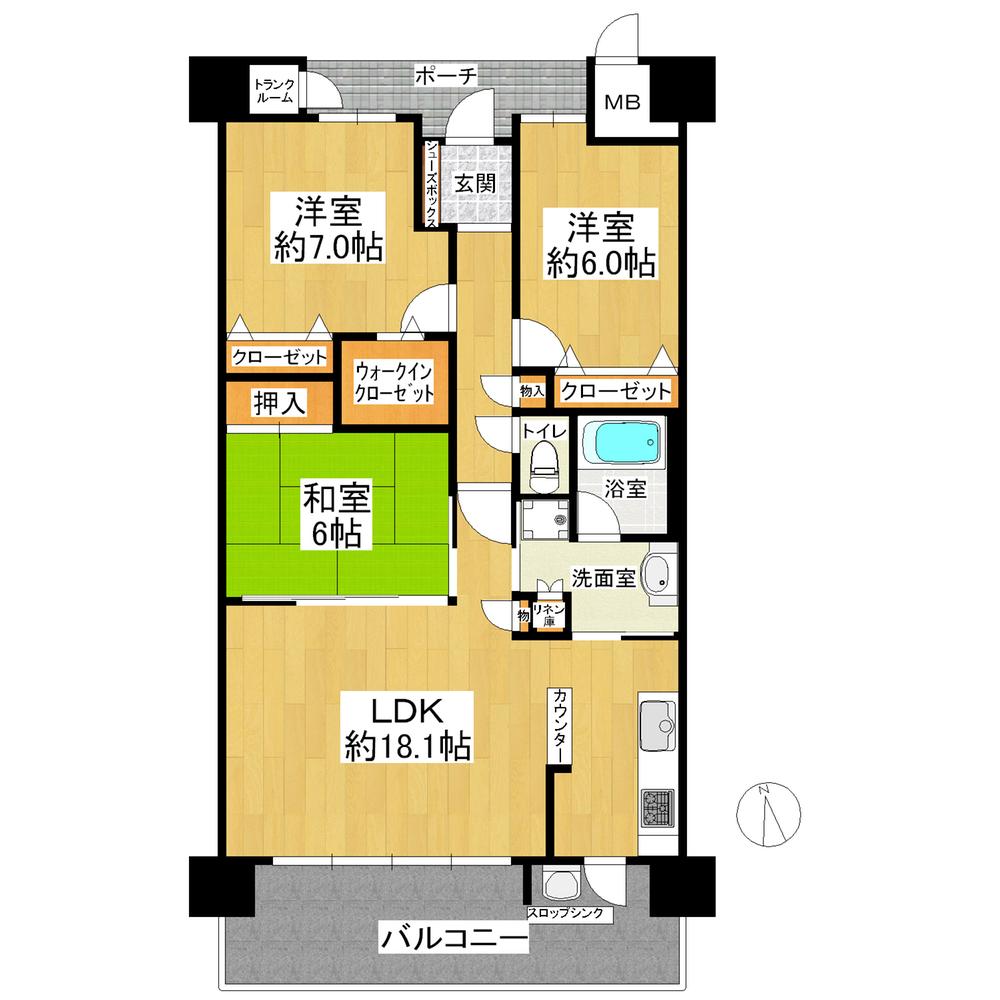 Floor plan. 3LDK, Price 30,800,000 yen, Occupied area 83.16 sq m , Balcony area 14.4 sq m 3LDK + walk-in closet