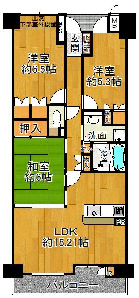 Floor plan. 3LDK, Price 24.6 million yen, Occupied area 75.33 sq m , Balcony area 9.21 sq m
