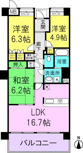 Floor plan. 3LDK, Price 25,800,000 yen, Footprint 77.8 sq m , Balcony area 12.16 sq m