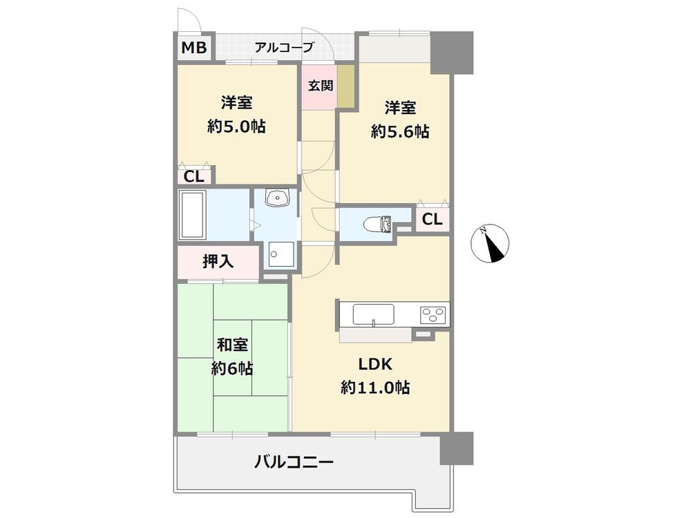 Floor plan. 3LDK, Price 17,900,000 yen, Footprint 59.4 sq m , Living the day to enter from the balcony area 10.26 sq m southwest-facing balcony!