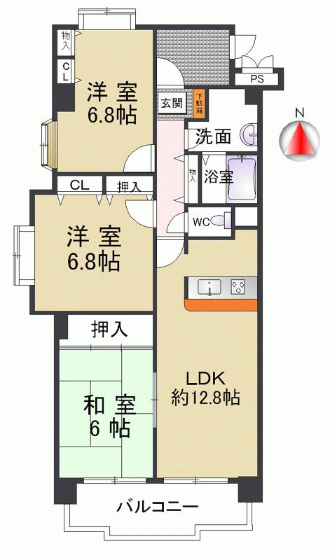 Floor plan. 3LDK, Price 17.3 million yen, Occupied area 73.16 sq m , Balcony area 7.66 sq m north ・ West ・ This room is very open feeling there is a window to the south