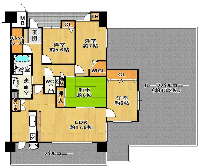 Floor plan. 4LDK, Price 31,800,000 yen, Occupied area 96.57 sq m , Balcony area 16.83 sq m