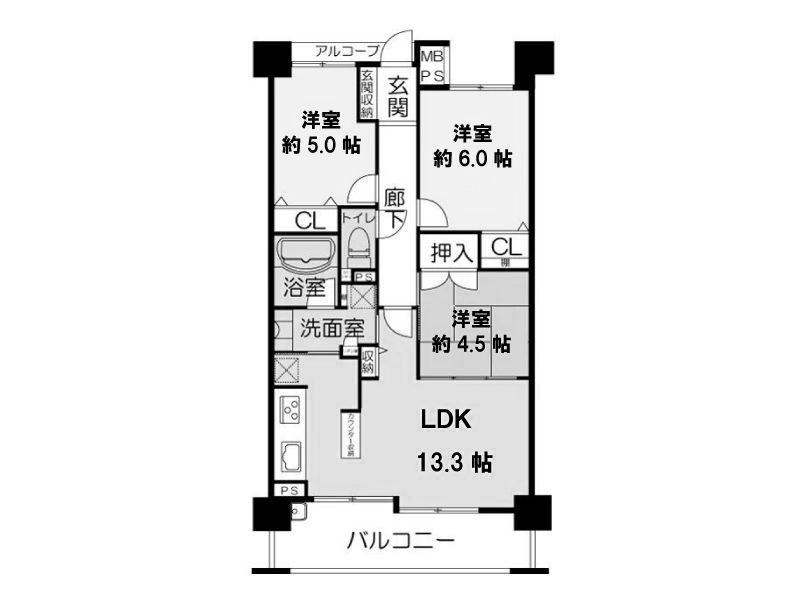 Floor plan. 3LDK, Price 21,800,000 yen, Occupied area 65.08 sq m , It is a south-facing room balcony area 10.58 sq m 4 floor!