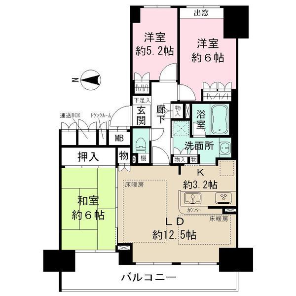 Floor plan. 3LDK, Price 21.5 million yen, Occupied area 77.26 sq m , Balcony area 11.7 sq m