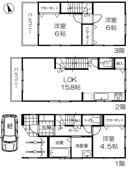 Floor plan. 22,800,000 yen, 3LDK, Land area 54.28 sq m , Building area 85.05 sq m