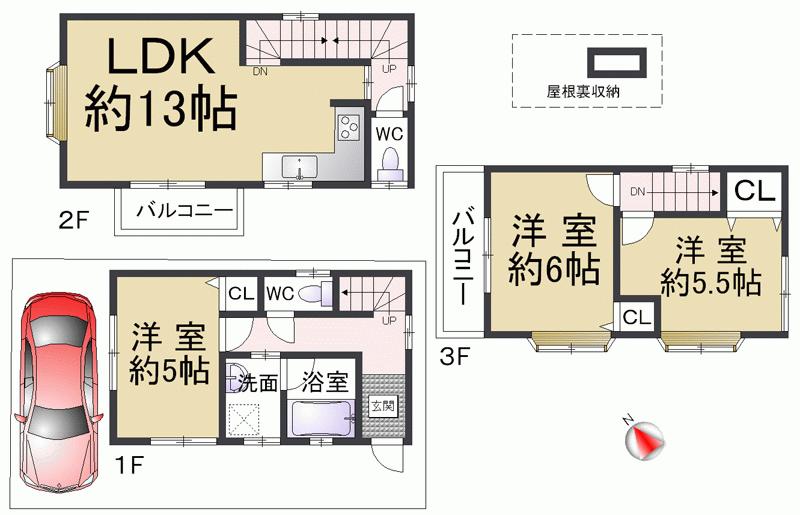 Floor plan. 16.8 million yen, 3LDK, Land area 45.24 sq m , Is a floor plan that was organized in the building area 69.12 sq m compact