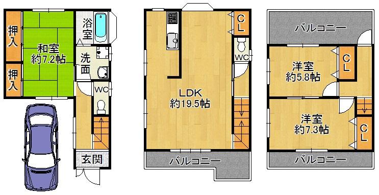 Floor plan. 22,300,000 yen, 3LDK, Land area 70.09 sq m , Building area 100.03 sq m