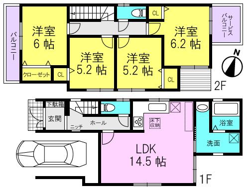 Floor plan. 33,800,000 yen, 4LDK, Land area 86.69 sq m , Building area 104.15 sq m