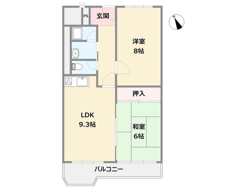 Floor plan. 2LDK, Price 11.6 million yen, Occupied area 58.17 sq m , Bright floor plan there is a lighting of the balcony area 6.95 sq m south-facing