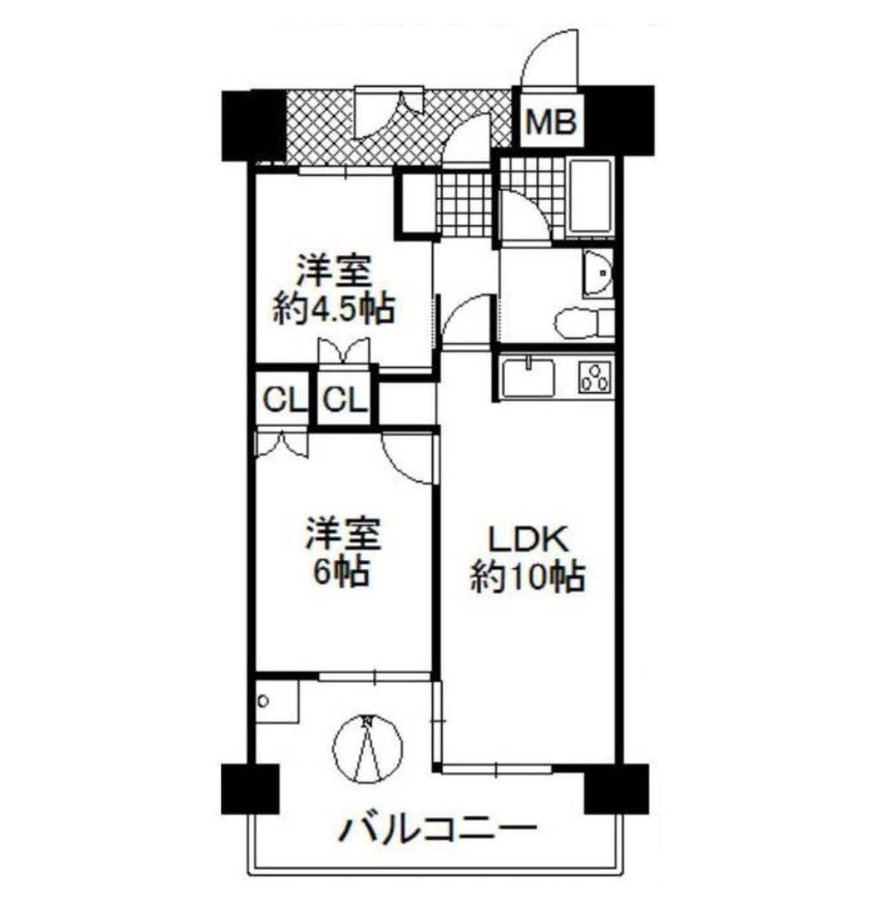 Floor plan. 2LDK, Price 9.9 million yen, Occupied area 43.42 sq m , Balcony area 11.61 sq m