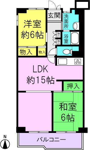 Floor plan. 3LDK, Price 12.8 million yen, Footprint 61.6 sq m , Balcony area 6 sq m