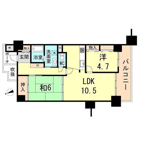 Floor plan. 2LDK, Price 12.8 million yen, Occupied area 61.16 sq m , Balcony area 9.87 sq m