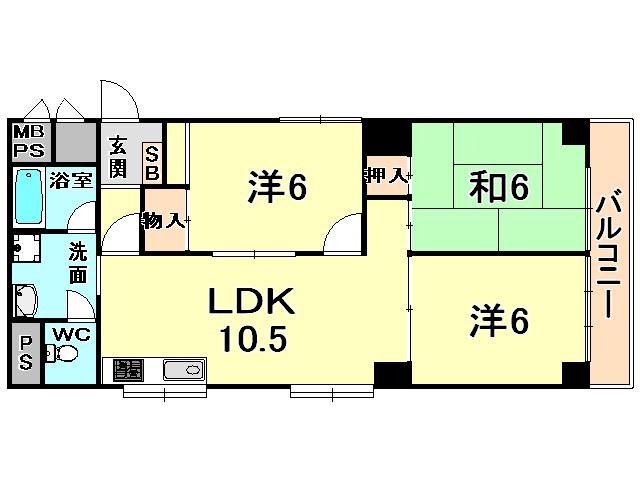Floor plan. 3LDK, Price 13.8 million yen, Footprint 64.9 sq m , Balcony area 6.6 sq m
